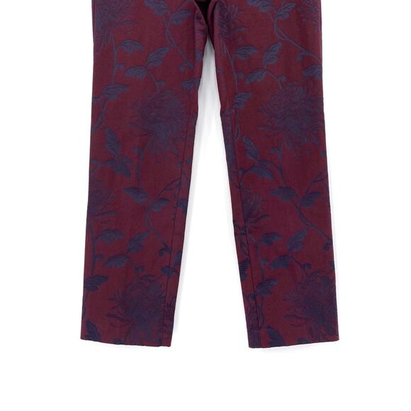 NWT ANN TAYLOR Factory Floral Jacquard Pant Burgundy Navy 00P - Picture 4 of 10